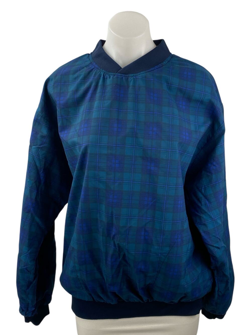 Turfer Women's Blue Plaid Check Long Sleeve Windbreaker Bomber Coat Jacket Sz M
